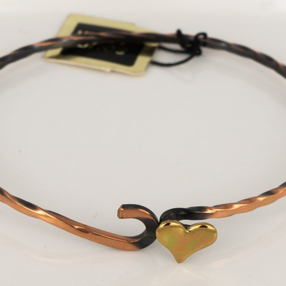 Vintage Solid Copper Heart Bangle Bracelet Hook Clasp Twisted 7 inch - Picture 2 of 4